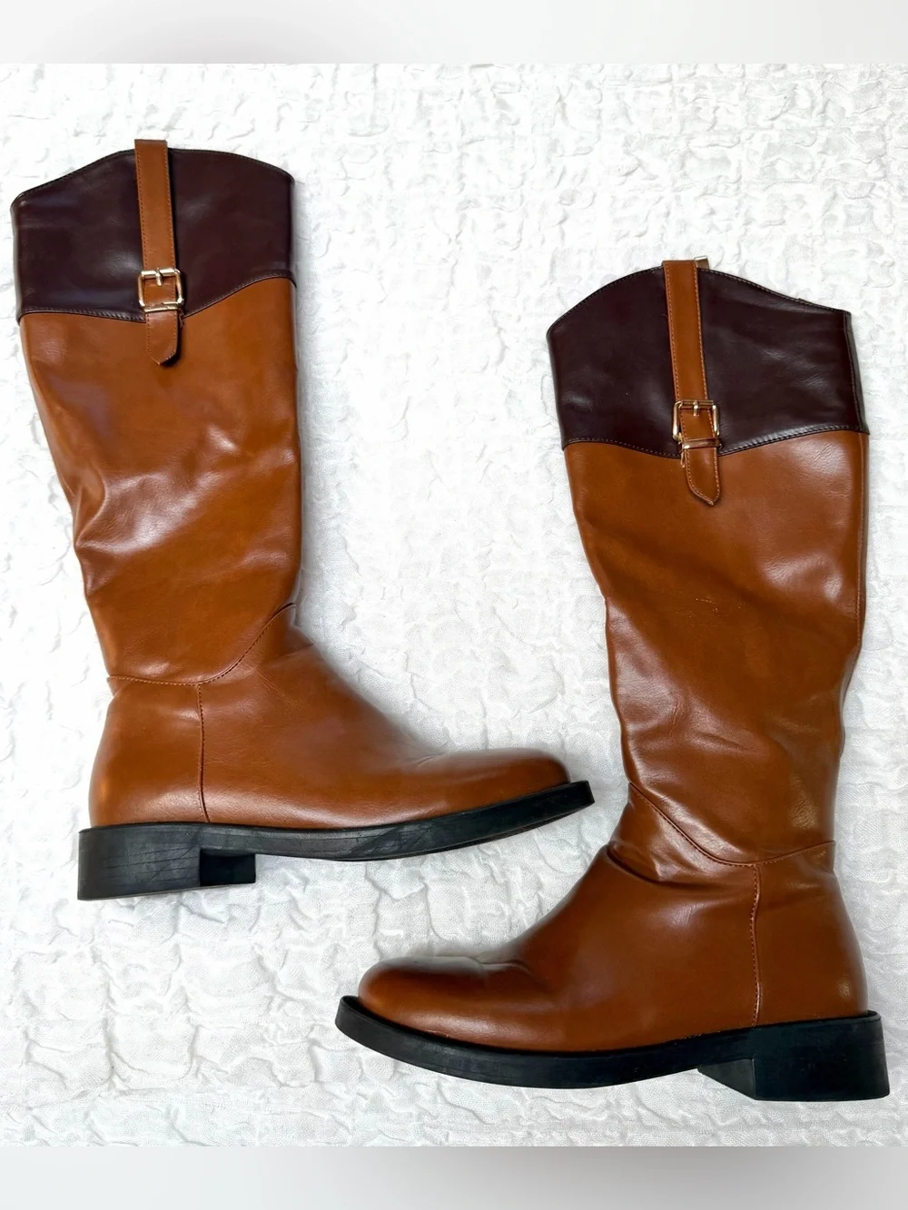 Torgēis Desiree Tall Riding Boots Brown Two Tone Buckle Size 8